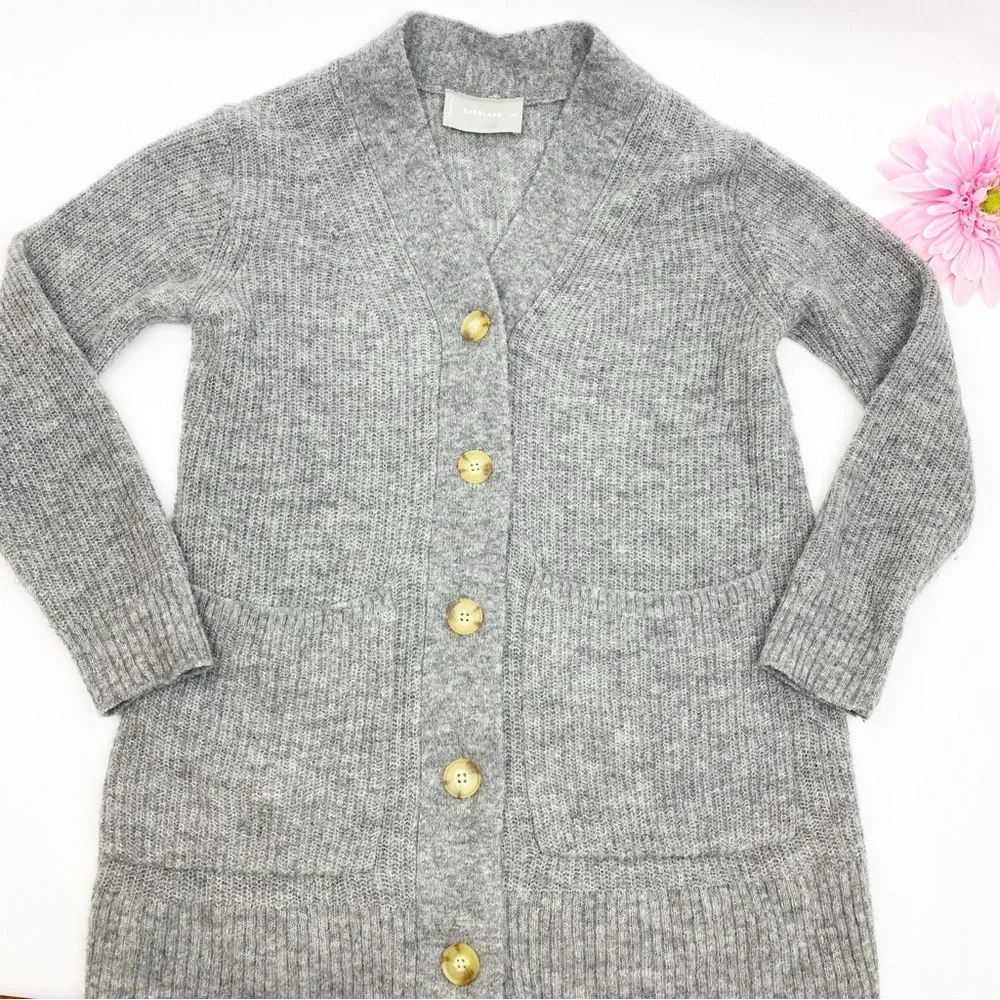 Everlane The Oversized Alpaca Pocket Cardigan Sweater Heathered Stone Grey